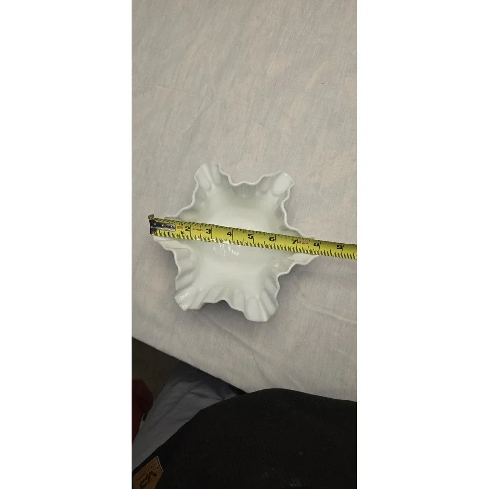 Vintage Milk Glass With Roses And Ruffle Rim - Picture 8 of 11